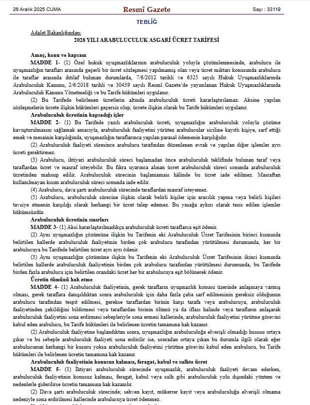 2026-yılı arabuluculuk ücret tarifesi -711